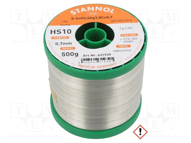 Arame de Solda, Sn95,5ag3,8cu0,7, 700um, 0,5kg, Sem Chumbo, 217c