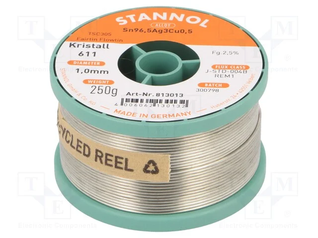 Arame de Solda, Sn96,5ag3cu0,5, 1mm, 250g, Sem Chumbo, Bobina