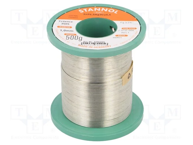 Arame de solda, Sn96,5Ag3Cu0,5, 1mm, 500g, sem ch.