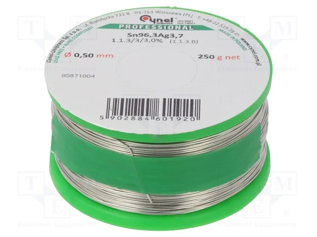 Arame de Solda, Sn96,3ag3,7, 0,5mm, 0,25kg, Sem Chumbo, Bobina