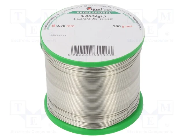 Arame de Solda, Sn96,3ag3,7, 0,7mm, 0,5kg, Sem Chumbo, Bobina