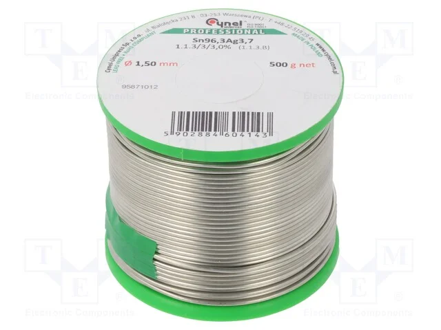 Arame de Solda, Sn96,3ag3,7, 1,5mm, 0,5kg, Sem Chumbo, Bobina