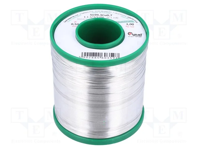 Arame de Solda, Sn99,3cu0,7, 0,5mm, 1000g, Sem Chumbo, Bobina