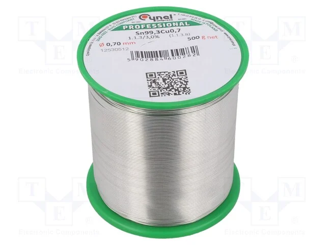 Arame de Solda, Sn99,3cu0,7, 0,7mm, 500g, Sem Chumbo, Bobina, 3%