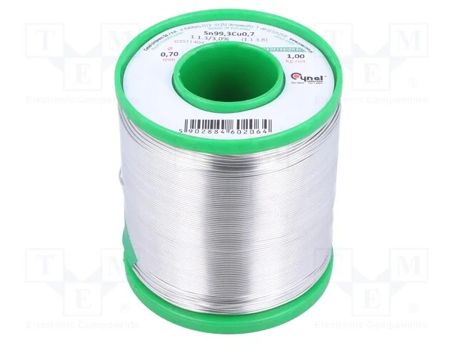 Arame de Solda, Sn99,3cu0,7, 0,7mm, 1000g, Sem Chumbo, Bobina