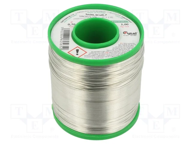 Arame de Solda, Sn99,3cu0,7, 0,7mm, 1000g, Sem Chumbo, Bobina