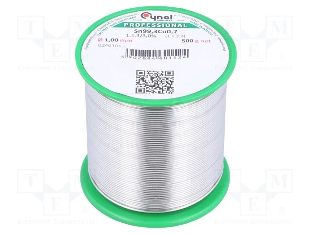 Arame de Solda, Sn99,3cu0,7, 1mm, 500g, Sem Chumbo, Bobina, 227c