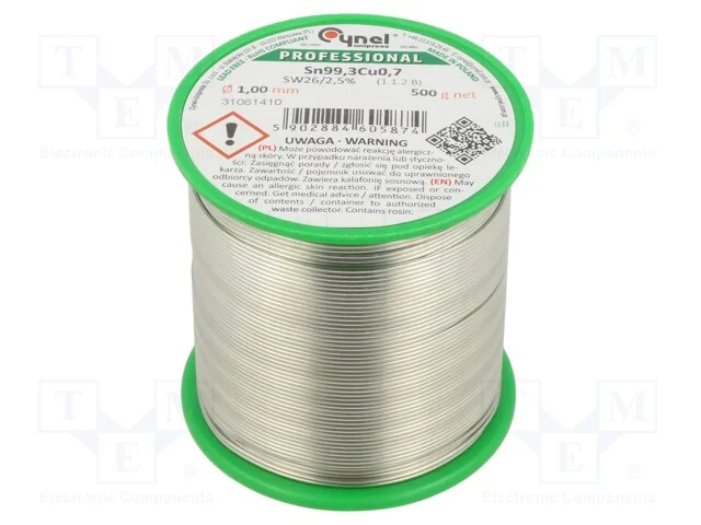 Arame de Solda, Sn99,3cu0,7, 1mm, 500g, Sem Chumbo, Bobina, 227c