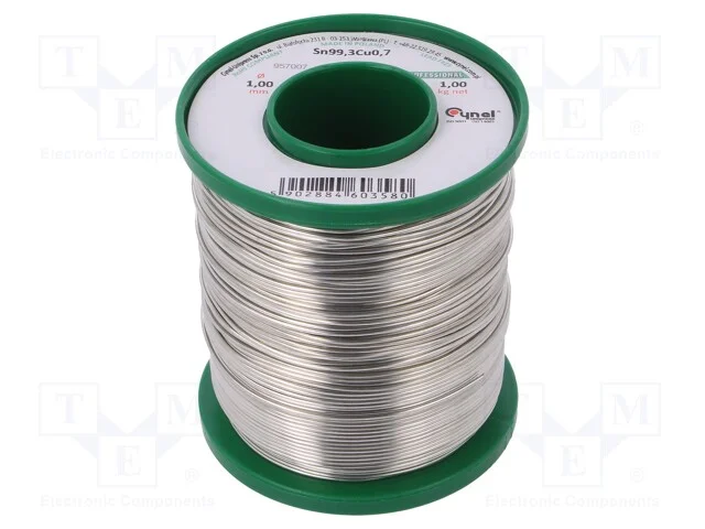 Sem núcleo,arame de solda, Sn99,3Cu0,7, 1mm, 1kg,.