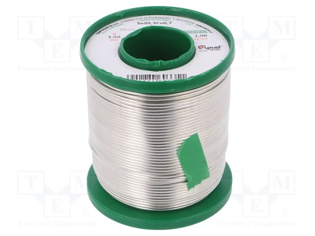 Sem núcleo,arame de solda, Sn99,3Cu0,7, 1,5mm, 10.