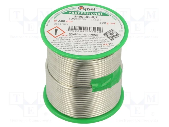 Arame de Solda, Sn99,3cu0,7, 2mm, 500g, Sem Chumbo, Bobina, 227c