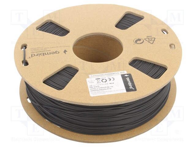 Filamento: PLA, 1,75mm, preta, 190÷220C, 1kg, fle.
