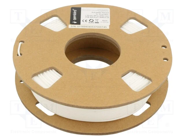 Filamento: PLA, 1,75mm, branca, 190÷220C, 200g