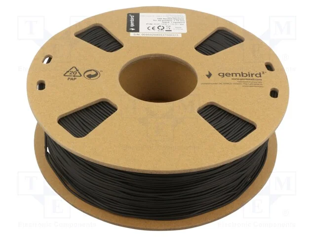 Filamento: TPE, 1,75mm, preta, 190÷240C, 1kg, fle.