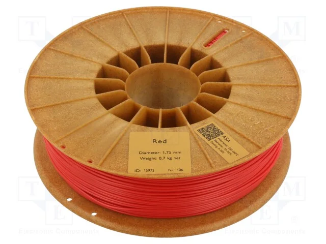 Filamento: ASA, 1,75mm, vermelho, 220÷250C, 700g
