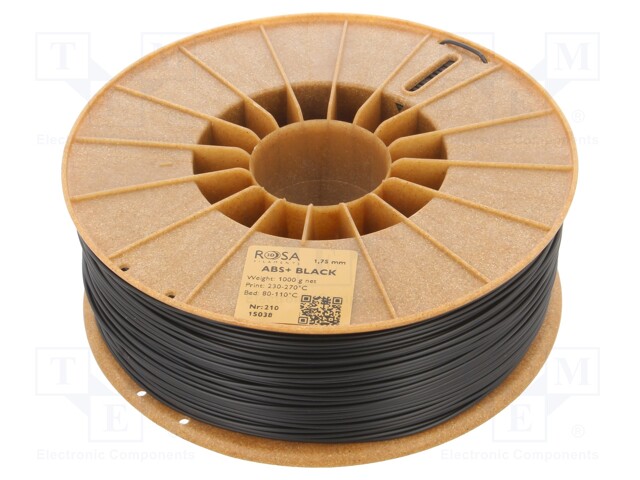 Filamento: ABS+, 1,75mm, preta, 230÷270C, 1kg