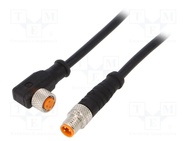 Cabo de conexão, M8, PIN: 3, 0,3m, ficha, 4A, -25.