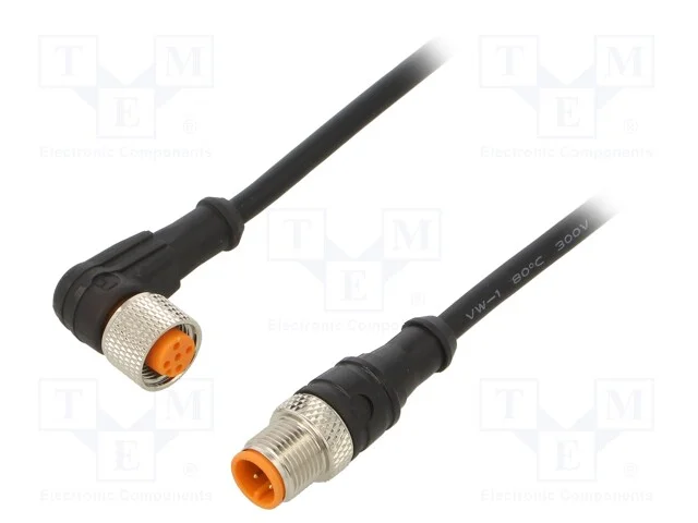 Cabo de conexão, M12, PIN: 4, 2m, ficha, 4A, -25÷.