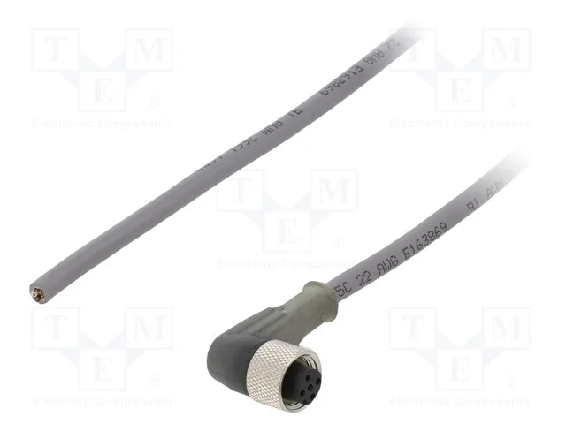 Cabo de Conexão, M12, Pin: 5, Angular, 5m, Ficha, 63vac, 2,5a, Pvc