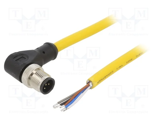 Cabo de Conexão, M12, Pin: 5, Angular, 5m, Ficha, 250vac, 4a, Pvc