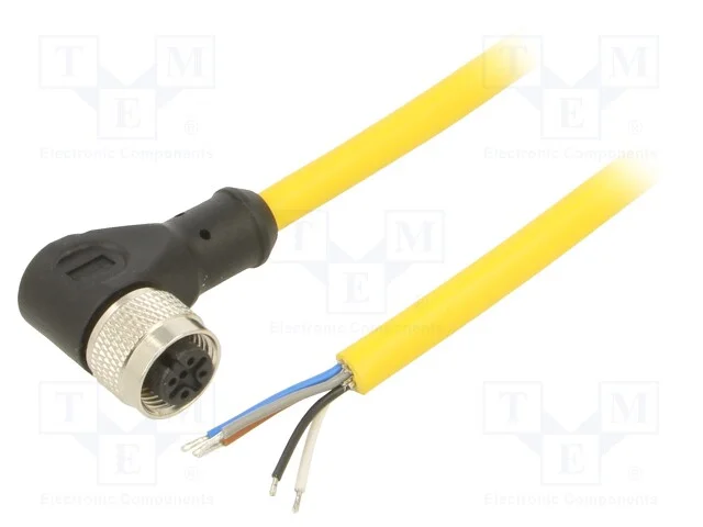 Cabo de Conexão, M12, Pin: 5, Angular, Ficha, 250vac, 4a, Pvc, Ip68