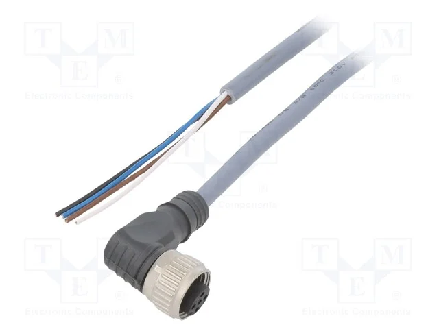 Cabo de Conexão, Pin: 4, Angular, 5m, M12, 250vac, 4a, Fios: 4, Pvc