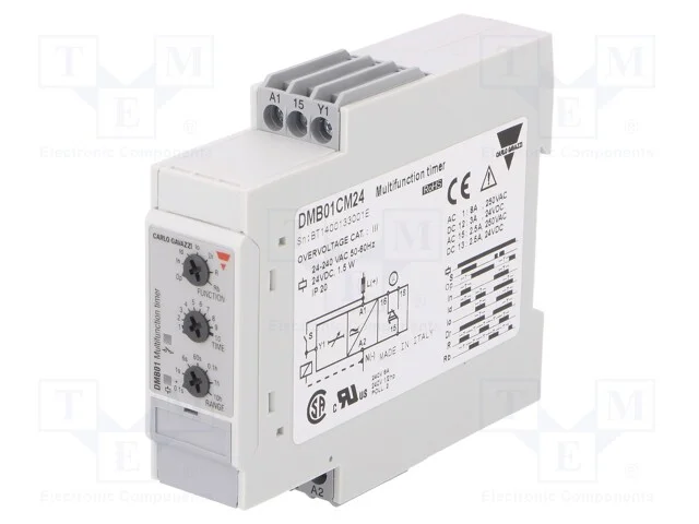 Relé temporizado, 0,1s÷100h, DPDT, 250VAC/8A,24VD.
