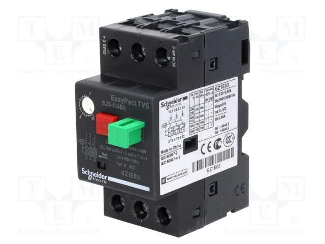 Disjuntor de motor, 4kW, 230÷690VAC, para trilho .