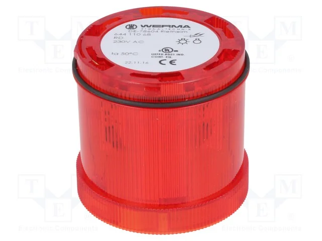 Sinalizador: Luminoso, Led, Vermelho, 230vac, Ip65, 70x65mm