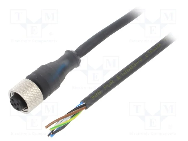 Cabo de Conexão, M12, Pin: 5, Simples, 5m, Ficha, 24vac, 4a, -25÷70c