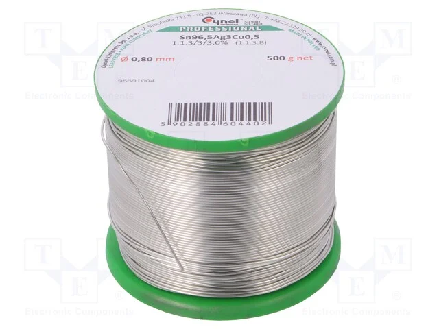 Arame de Solda, Sn96,5ag3cu0,5, 0,8mm, 500g, Sem Chumbo, Bobina
