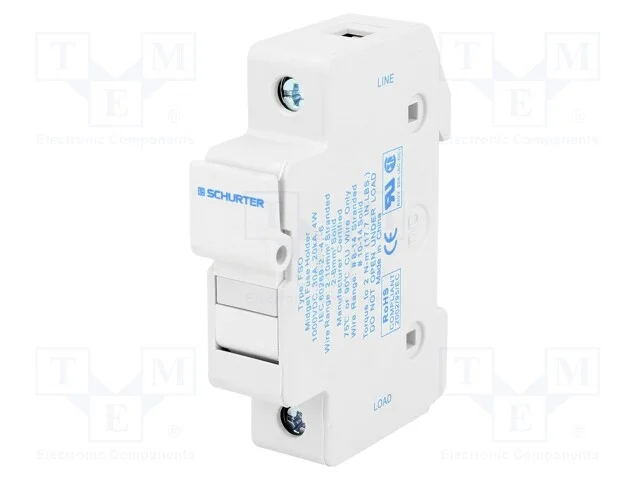 Tomada, Fusíveis Cilíndricos, 10,3x38mm, para Trilho Din, 30a