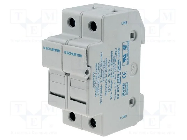 Tomada, Fusíveis Cilíndricos, 10,3x38mm, para Trilho Din, 30a