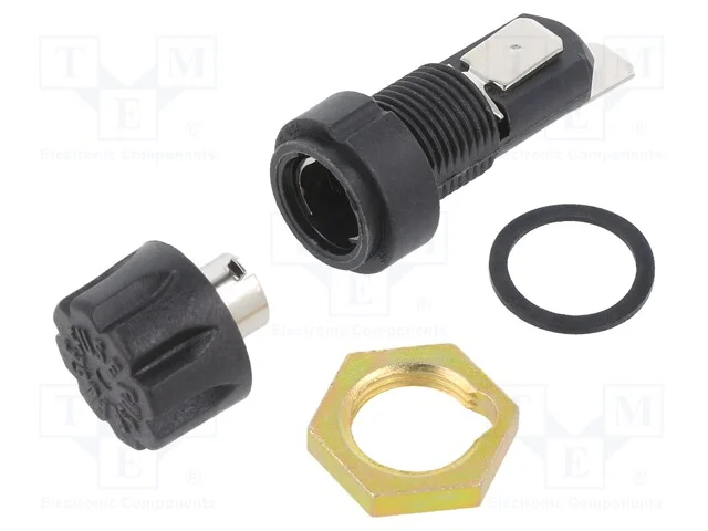 Tomada, 6,3x32mm, 20A, no painel, preta, 250VAC, .