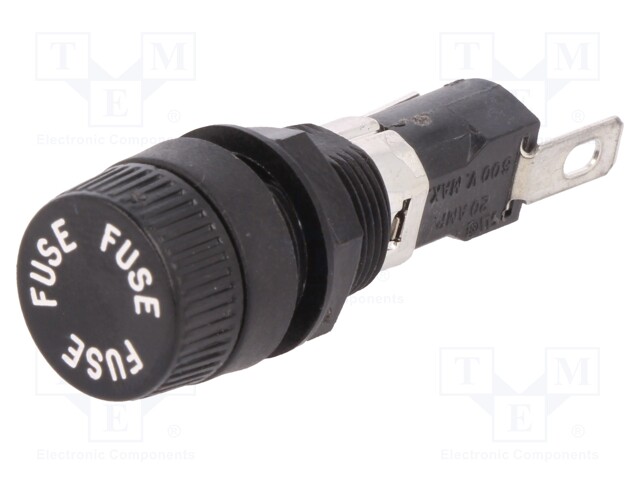 Tomada, fusíveis cilíndricos, 6,3x32mm, 16A, 250V.