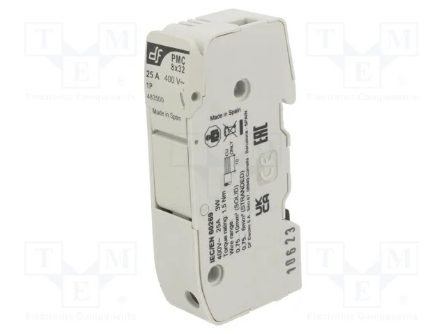 Tomada, Fusíveis Cilíndricos, 8x32mm, para Trilho Din, 25a, Ip20