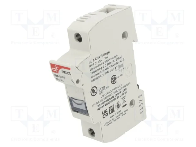 Tomada, Fusíveis Cilíndricos, para Trilho Din, 30a, 600vac, Ip20