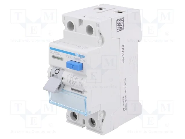 Interruptor de Corrente Diferencial, Inom: 25a, Polos: 1+N, Ip20