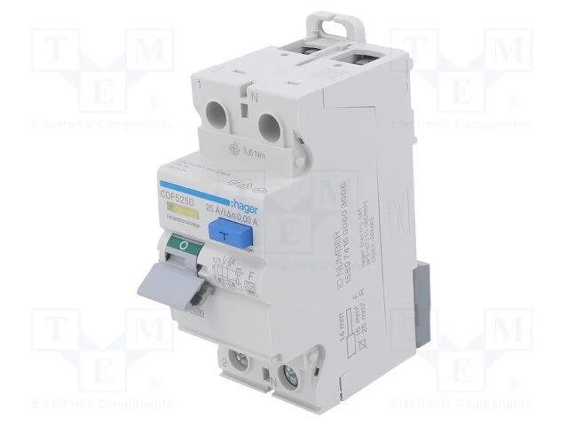 Interruptor de Corrente Diferencial, Inom: 25a, Polos: 1+N, Ip20
