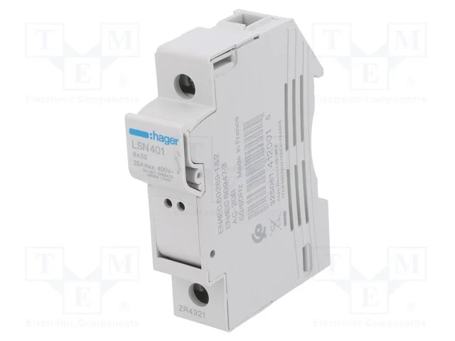 Interruptor de Fusível, 8x32mm, para Trilho Din, 25a, 400v, Ip20