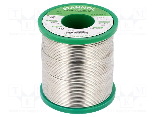 Arame de Solda, Sn95,5ag3,8cu0,7, 1,5mm, 1kg, Sem Chumbo, Bobina