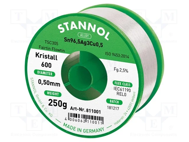 Arame de Solda, Sn96,5ag3cu0,5, 0,5mm, 250g, Sem Chumbo, Bobina