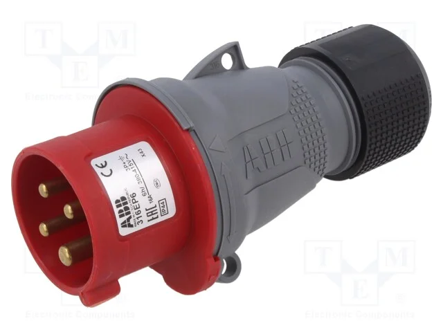 Conector: de alimenta&ccedil;&atilde;o AC 3 fases, ficha, macho.