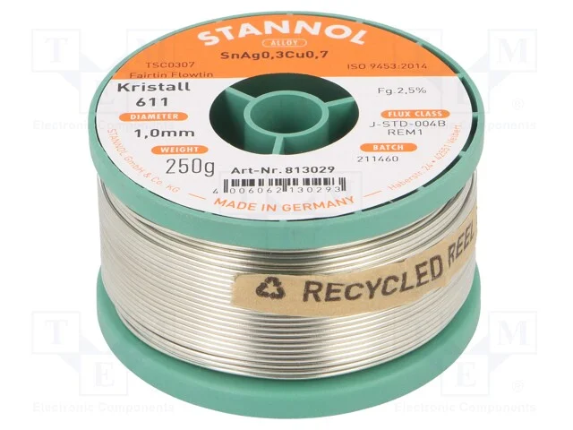 Arame de Solda, Sn99cu0,7ag0,3, 1mm, 250g, Sem Chumbo, Bobina