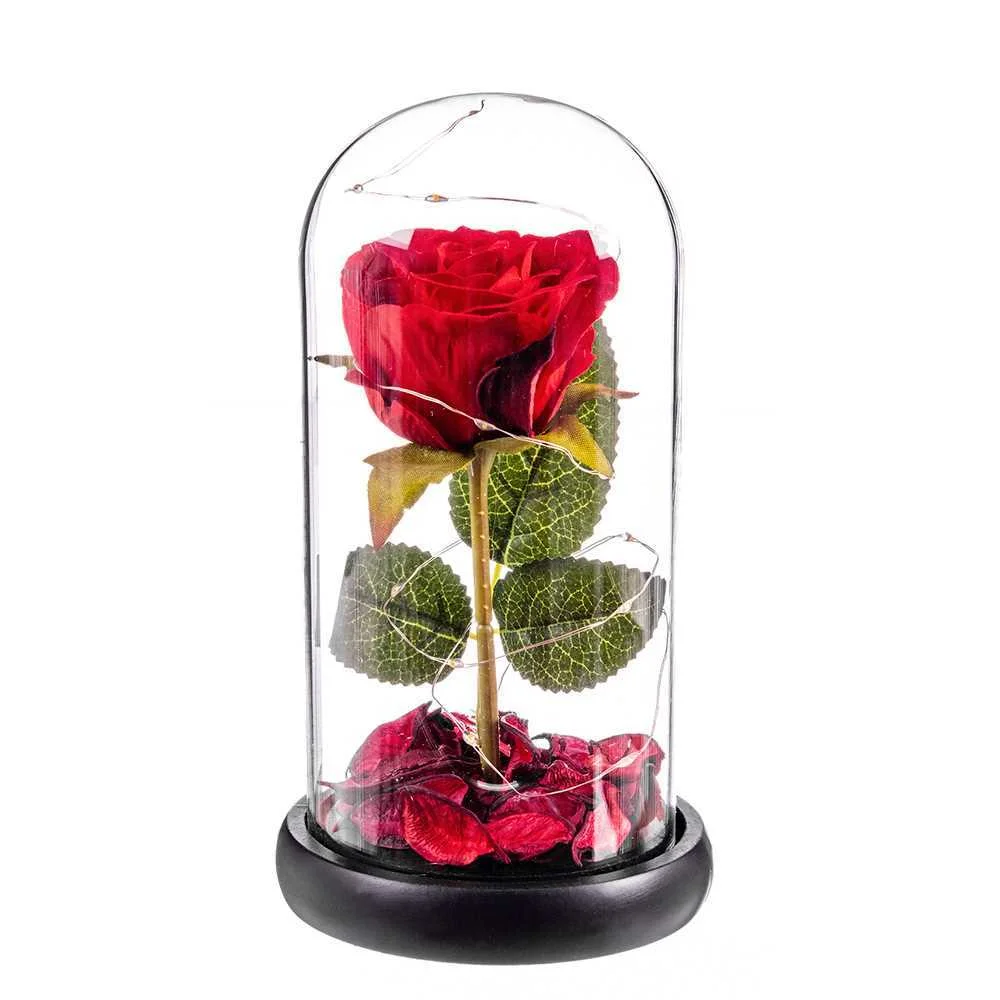 Rosa Vermelha Eterna Leds Cúpula de Vidro 20cm Ca.