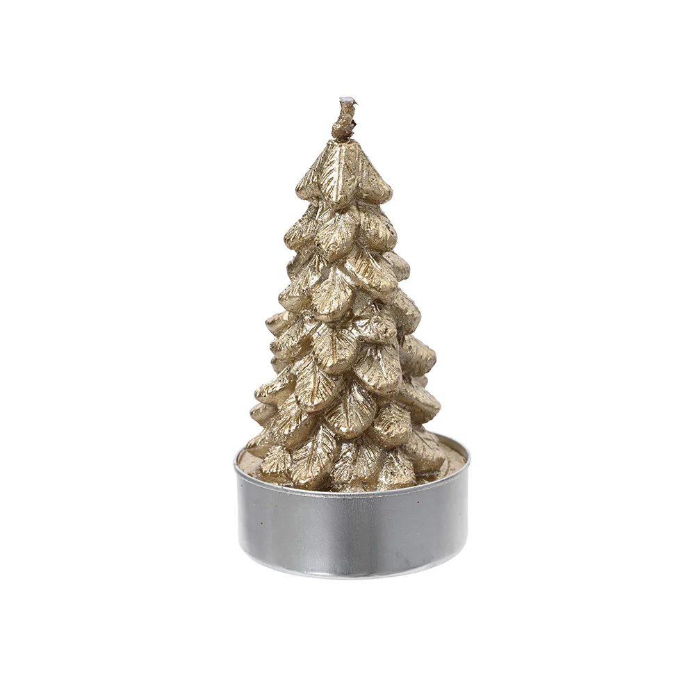 Vela de Cera em Forma de Pinheiro, Dourada com Pu.