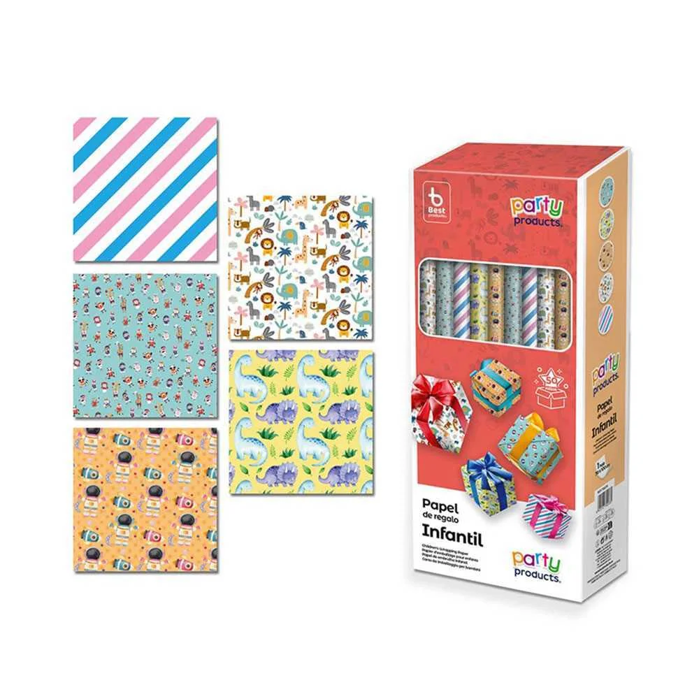 Papel Presente Sortido, 5 Modelos Infantil, 70x10.