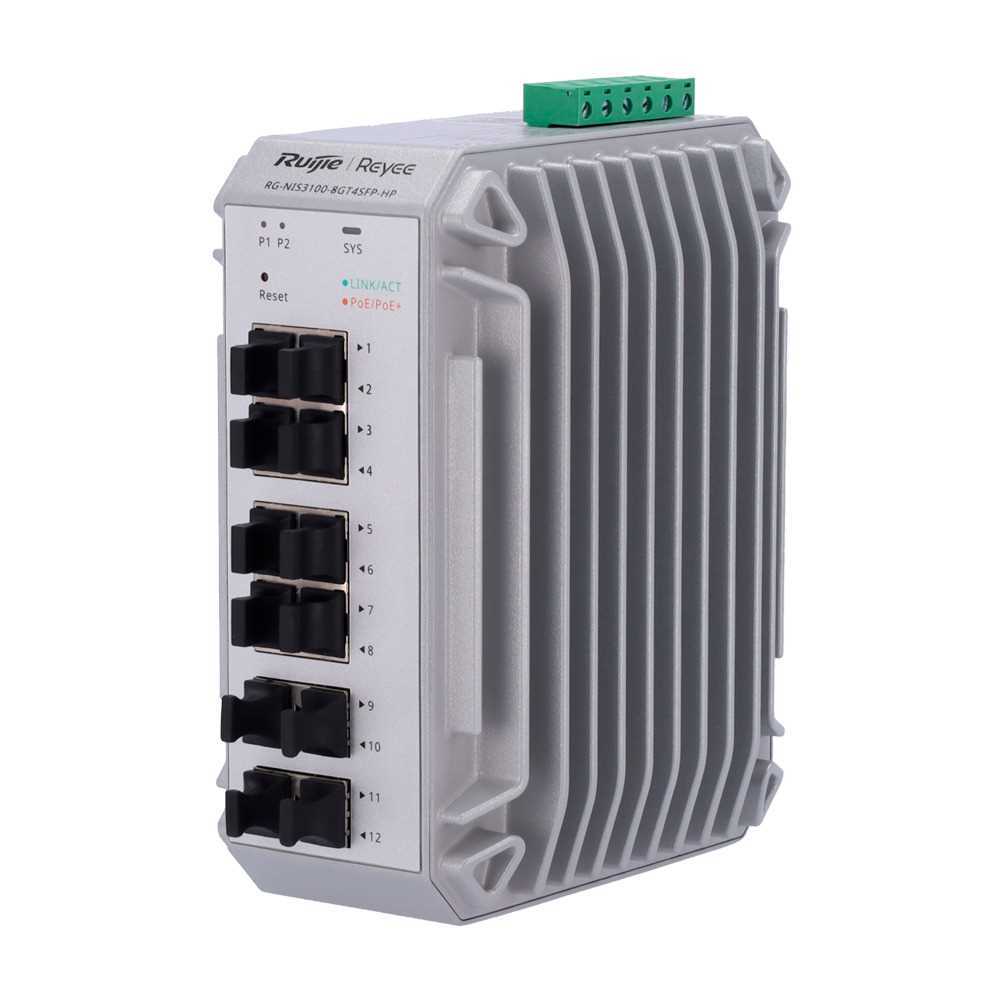 Reyee Switch Industrial Poe Cloud Capa 2 - 8 Portas Gigabit Poe+ + 4 Portas Gigabit Sfp - 30w Por Po