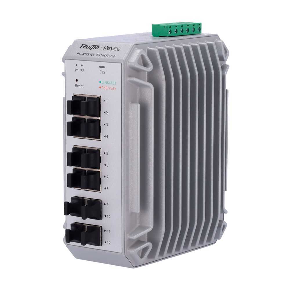 Reyee Switch Industrial Poe Cloud Capa 2 - 8 Portas Gigabit Poe+ + 4 Portas Gigabit Sfp - 30w Por Po