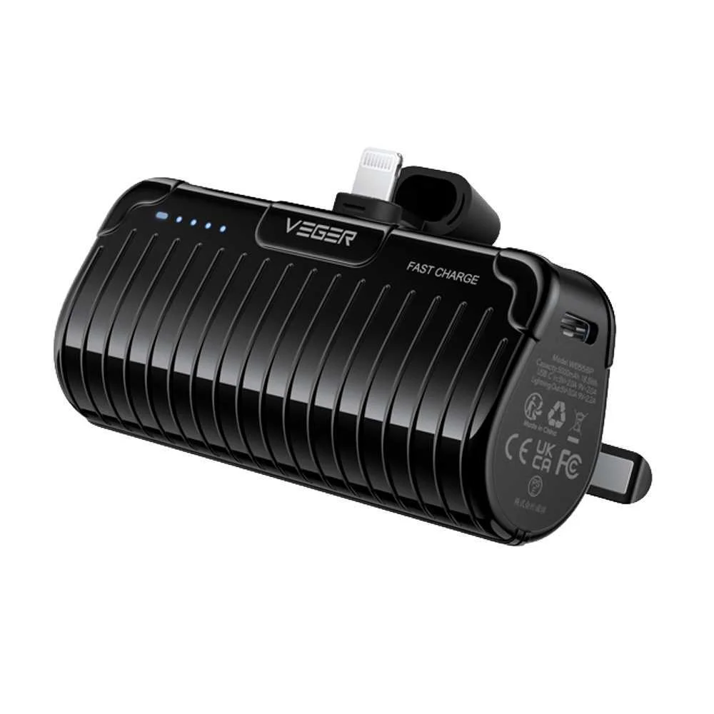 Veger Mini Power Bank com Leds para Carregamento - Capacidade 5000mah - Entrada Usb-C - Saída Conect
